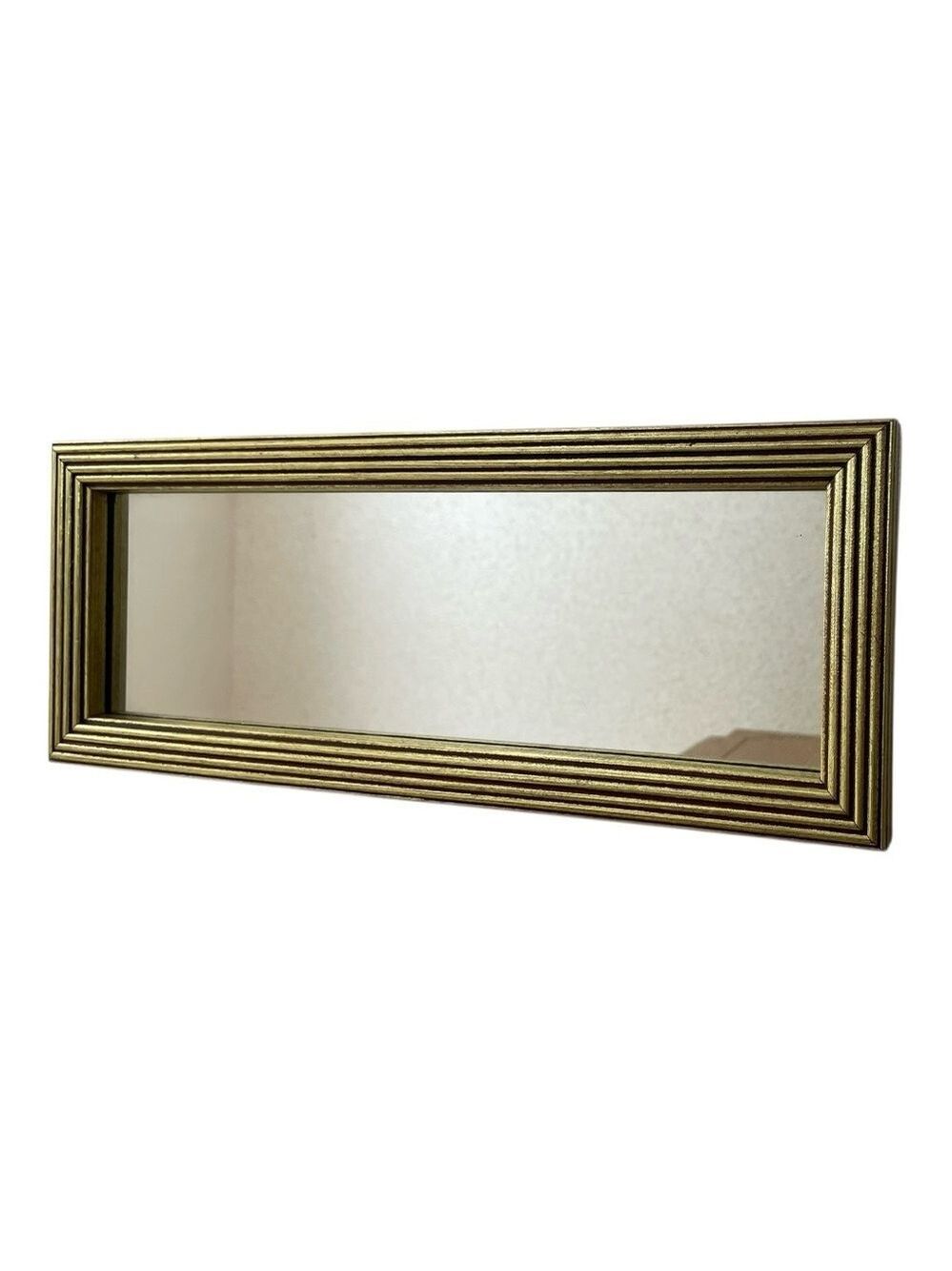 Tiered Stack Ribbed Gilded Gold Framed Wall Mirror-5” x 13”- Horizontal Vertical